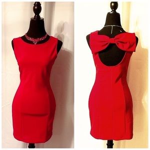 Venus Little Red Dress Fitted with Big Bow cut out in back Small EUC sz small